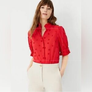 Ann Taylor Red Floral Embellished Blouse Size Medium